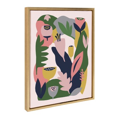 Myriam's Garden Pink and Green Floral Canvas Print with Gold Frame, 18x24