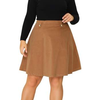 Agnes Orinda Women's Plus Size Corduroy Button Decor Elastic Waist A-Line Skirts