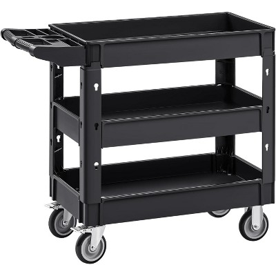 Utility Service Cart, 2 Shelf Duty Plastic Rolling Utility Cart, Medium Lipped Shelf, 360° Swivel Wheels