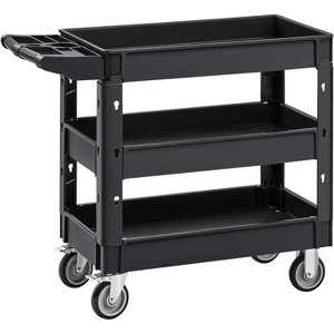 Utility Service Cart, 2 Shelf Duty Plastic Rolling Utility Cart, Medium Lipped Shelf, 360° Swivel Wheels - 1 of 4