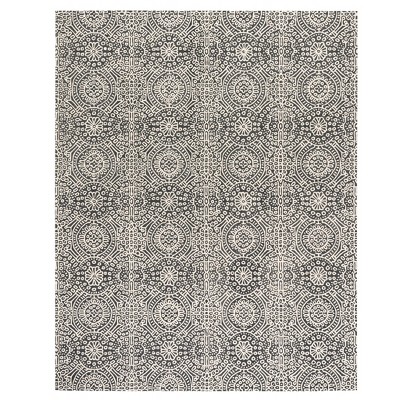 Gray and Off-White Tufted Wool Medallion Rug, 4' x 6'