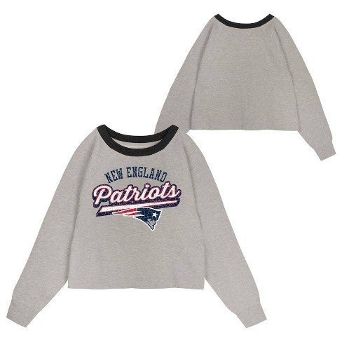 Nfl New England Patriots Girls Gray Crew Fleece Hooded Sweatshirt Target