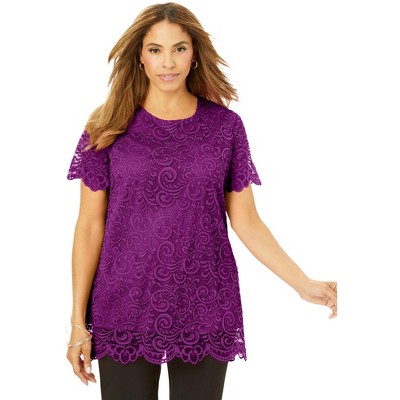 Jessica London Women's Plus Size Stretch Lace Tunic
