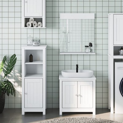 vidaXL Bathroom Furniture Set 3 Piece, Bathroom Cabinet with Storage, Wall Mirror for Bathroom, Modern Style, BERG White Solid Wood Pine
