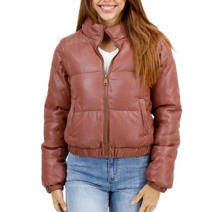 Women's Butter Faux Leather Puffer Jacket/Vest - Grace & Lace - 1 of 4