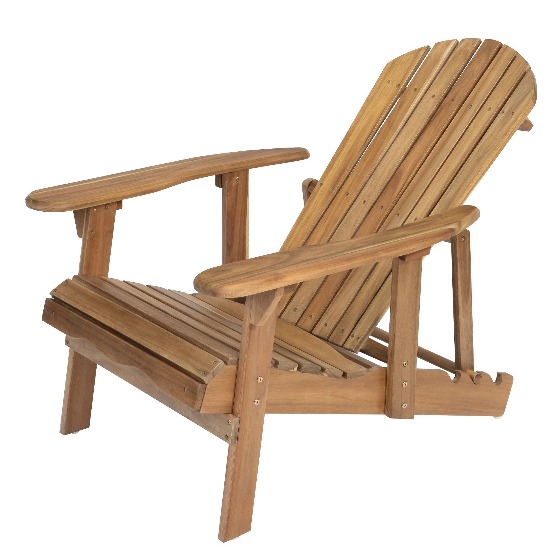 Dexmalle Rustic Patio Acacia Wood Foldable Slat Chair with Pull-Out Footrest