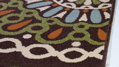 Cream and Blue Geometric Square Indoor/Outdoor Rug