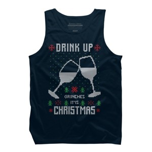 Men's Design By Humans Drink Up Grinches Ugly Christmas Sweater By shirtpublic Tank Top - 1 of 3