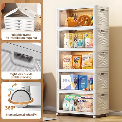 Musment  Storage Bins with Lids Folding Storage box with Doors and Wheels, White