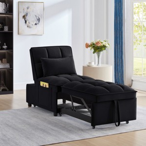 Single Pull Out Velvet Sofa Bed, Convertible Sleeper Chair with Storage Pocket & Adjustable Backrest for Apartment or Dorm-3irtyhousy - 1 of 4