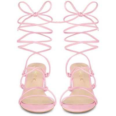 Allegra K Women's Lace Up Open Toe Stiletto Heel Sandals