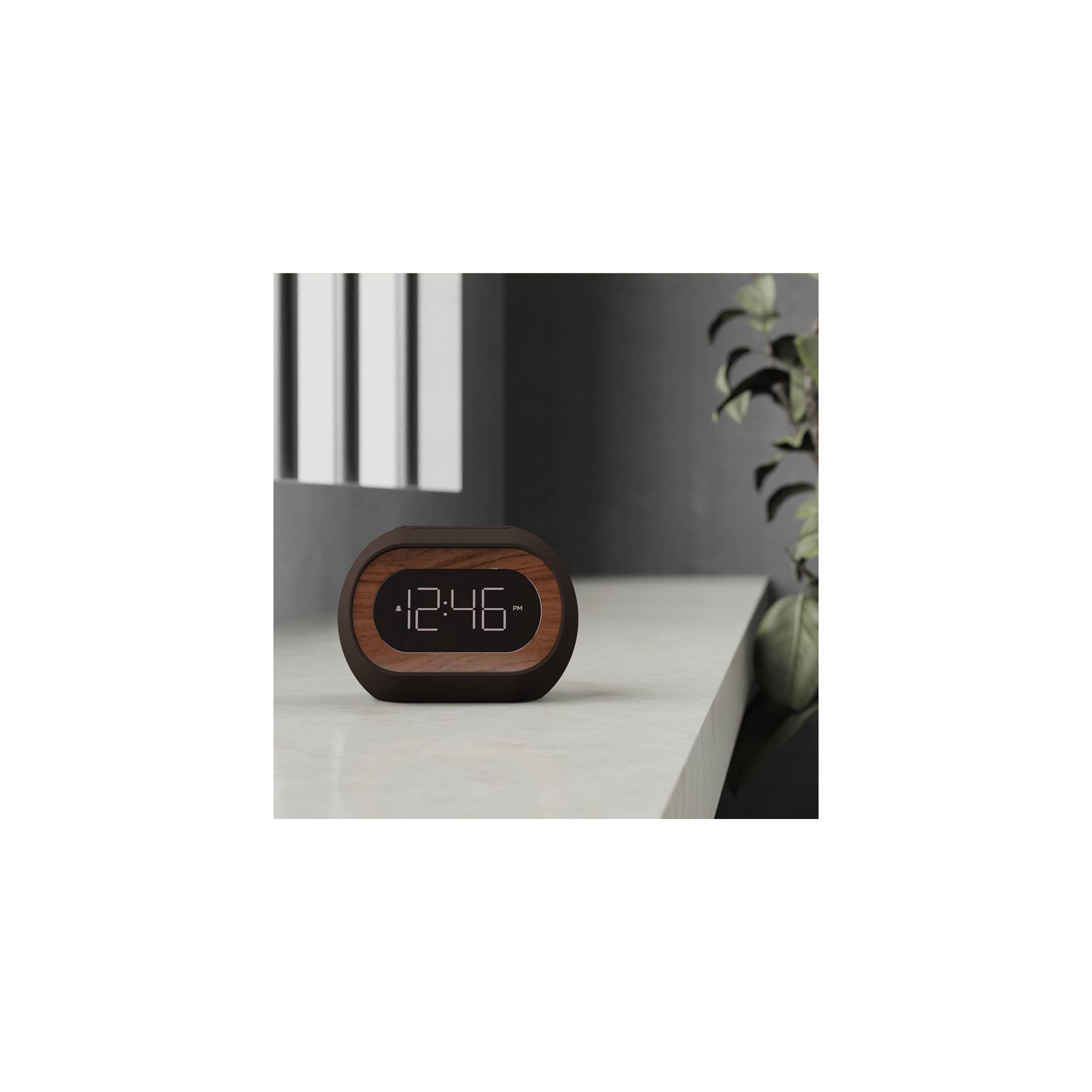 Capsule Alarm Table Clock Black - Capello: LED Display, Wood Accent, Modern Bedroom & Bedside Design