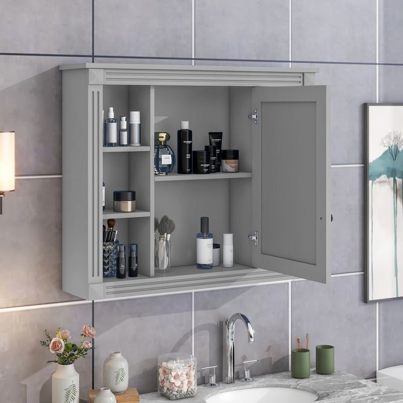 35" Wall Mount Bathroom Storage Cabinet with 6 Open Shelves, Modern Bathroom Wall Cabinet with Mirror - ModernLuxe, 2 of 7