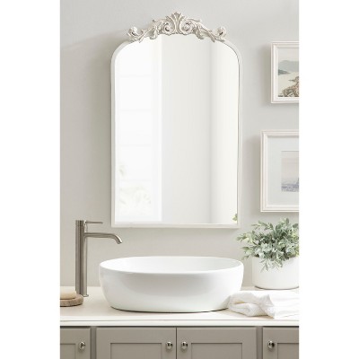 Antique White Baroque Arch Wall Mirror with Ornate Crown