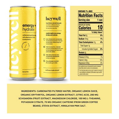 heywell Energy + Hydrate Lemon Fizz Sparkling Water - 12 fl oz Can
