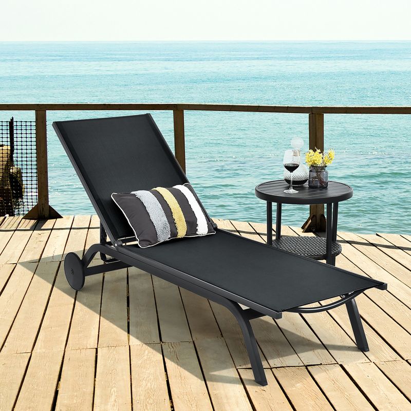 Costway Outdoor Lounge Chair Chaise Reclining Aluminum Fabric Adjustable Black, 2 of 11