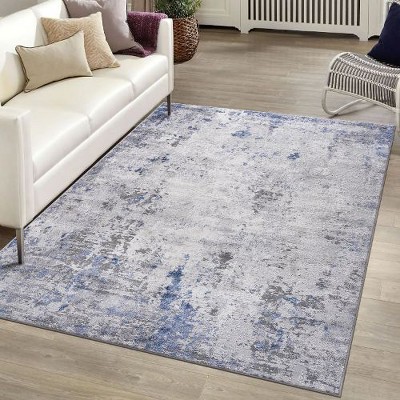 Kumasinova Stain-Resistant Area Rug, Non-Shedding Door Mat,Kid & Pet-Friendly, Silver Abstract Area Rug for Living Room, Latex-Free Cotton Backing