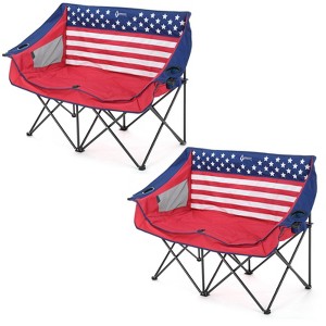 ARROWHEAD OUTDOOR Portable Folding Double Duo Camping Chair Loveseat w/ 2 Cup & Wine Glass Holder, Back Storage, Carrying Bag, Supports up to 6500lbs - 1 of 4