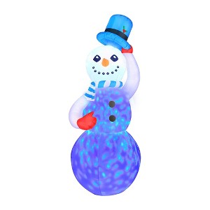 Occasions 7 Foot Pre Lit LED Inflatable Swirling Lights Snowman with Tipping Hat, Scarf, and Mittens Festive Christmas Yard Decoration - 1 of 3