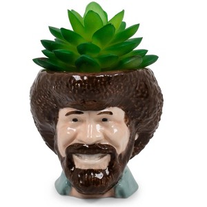 Surreal Entertainment Bob Ross Mini Ceramic Planter with Artificial Succulent Plant - 1 of 4