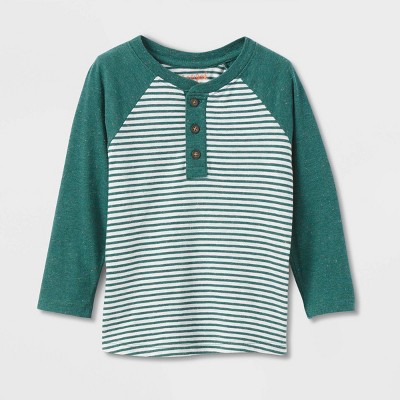 Image of Toddler Boys' Long Sleeve Striped Henley T-Shirt - Cat & Jack™ Green 5T