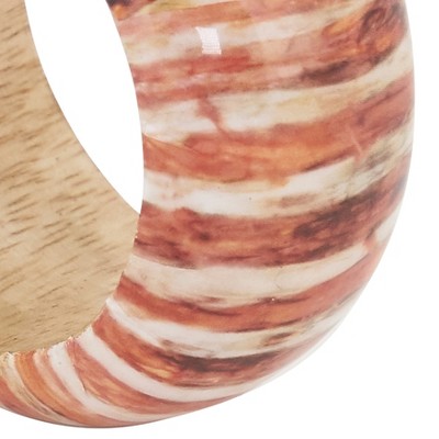 Rustic Striped Mango Wood Napkin Rings, Set of 4