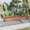 Twin Size Wood Hanging Porch Swing With Ropes,Patio Acacia Wood Swing,Outdoor Furniture - Maison Boucle - 2 of 4