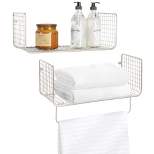mDesign Bath Storage Organizer Shelving Set of 2 - 1 Shelf with Towel Bar