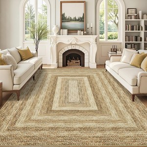 Area Rugs for Living Room Large Soft Washable Rug Cottage Rustic Braided Print Floor Cover Non Slip Non Shedding Stain - 1 of 4