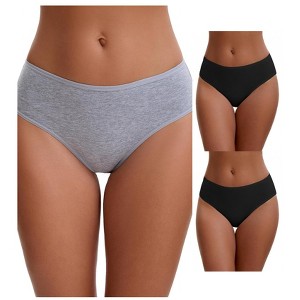 INSPIRE CHIC Plus Size for Women's Cotton Mid-Waisted Briefs Full Coverage Comfortable Underwear 3 Packs - 1 of 4