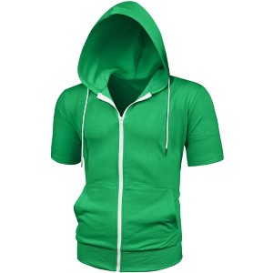 Lars Amadeus Men's Solid Color Zip Up Short Sleeve Hoodies Sweatshirt - 1 of 4