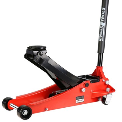 VisioGear 2.5 Ton Low Profile Floor Jack, Racing Floor Jack with Pistons Quick Lift Pump, Hydraulic Floor Jack Lifting, Black&Red, 27.6"*13.15"*5.94"