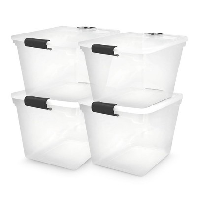 Homz Secure Latch Large Clear Stackable Storage Container Bin, 31 Quart, 4 Count