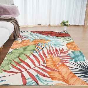 Modern Tropical Leaf Area Rug Soft Washable Rug Low Pile Non Slip Floor Carpet - 1 of 4