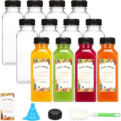 Plastic Juice Bottles with Caps, 12-Piece 12oz Clear Reusable Drink Containers