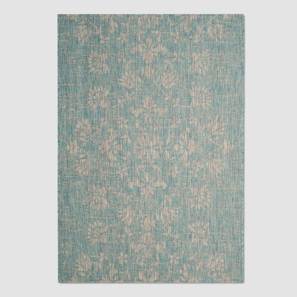 Kira 5'3in x 7'7in Outdoor Rug Aqua/Gray