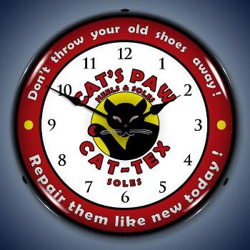 Collectable Sign & Clock | Cats Paw LED Wall Clock Retro/Vintage, Lighted - Great For Garage, Bar, Mancave, Gym, Office etc 14 Inches