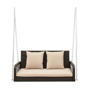 Garden Swing Chair with Cushion Cream Oxford Fabric and Steel2-Person Outdoor Wicker Porch Swing with Seat and Back Cushions - 1 of 4