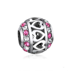 Heart Charm European Bead Sterling Silver Pink CZ Ginger Lyne Collection - 1 of 4