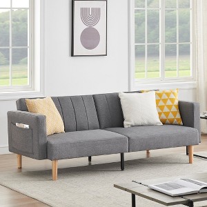Whizmax 79 Inch Convertible Sofa Bed Small Folding Loveseat, Wooden Sofa Legs, Modern Lounge Chair, Gray - 1 of 4
