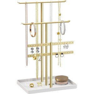 14.5-Inch Gold Jewelry Stand - Holds 80 Pieces, Sturdy Display for Necklaces & Bracelets - 1 of 4
