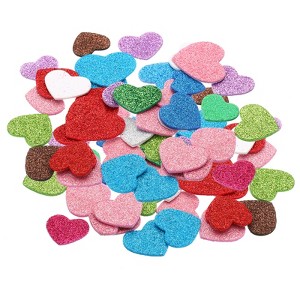 Unique Bargains Colored Heart Self-Adhesive Glitters Home Decor Card DIY Foam Stickers - 1 of 4