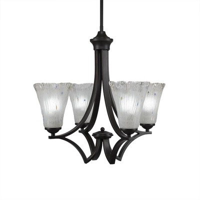 Toltec Lighting Zilo 4 - Light Chandelier in  Dark Granite with 5.5" Fluted Frosted Crystal Shade