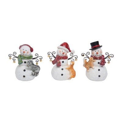 Transpac Small Resin Snowman with Animal Figurine Set of 3 Decorative Objects for Christmas Multicolored Tabletop Decor Indoor Use Gift Giving and