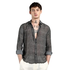 Campus Sutra Men Men's Charcoal Black Gauzy Heathered Shirt - 1 of 4