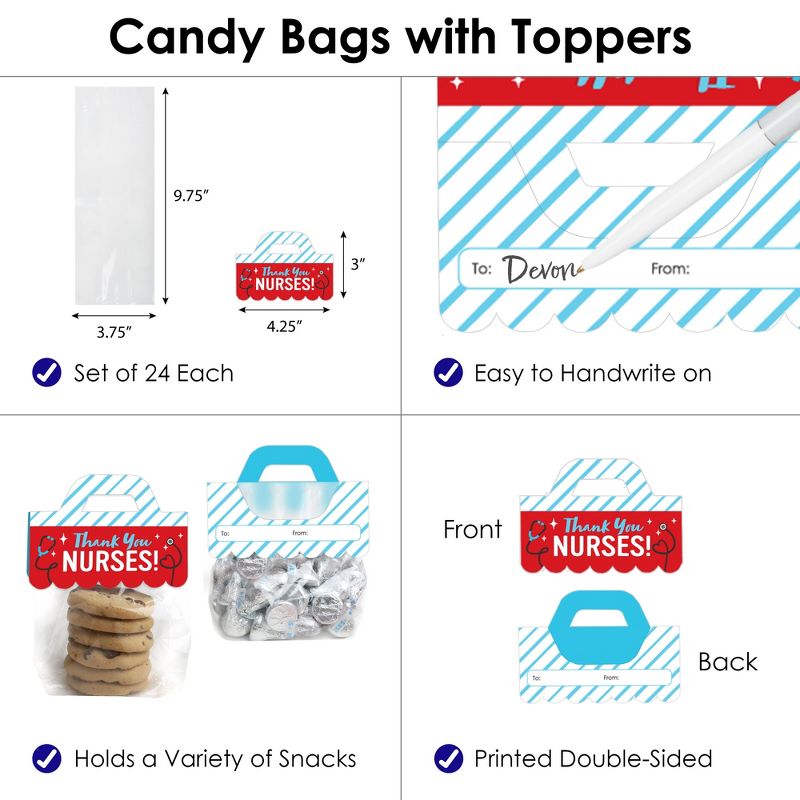 Big Dot of Happiness Thank You Nurses - DIY Nurse Appreciation Week Clear Goodie Favor Bag Labels - Candy Bags with Toppers - Set of 24, 4 of 10