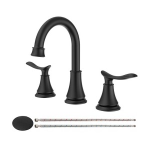 Cobbe 2-Handle 8 inch Widespread Bathroom Sink Faucet Matte Black Lavatory Faucet 3 Hole 360° Swivel Spout Vanity Sink Basin Faucets - 1 of 4