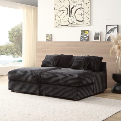 74.8" Modern Corduroy Upholstered Twins Sleeper Sectional Sofas, Sleeper Sofa Bed & Daybed