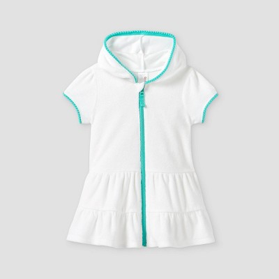 Toddler Girls' Front Hooded Loop Terry Ruffle Cover Up - Cat & Jack™ White 12M