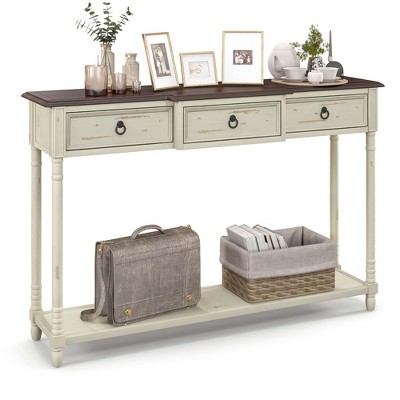 Costway Farmhouse Console Table Entryway Sideboard With 3 Drawers ...